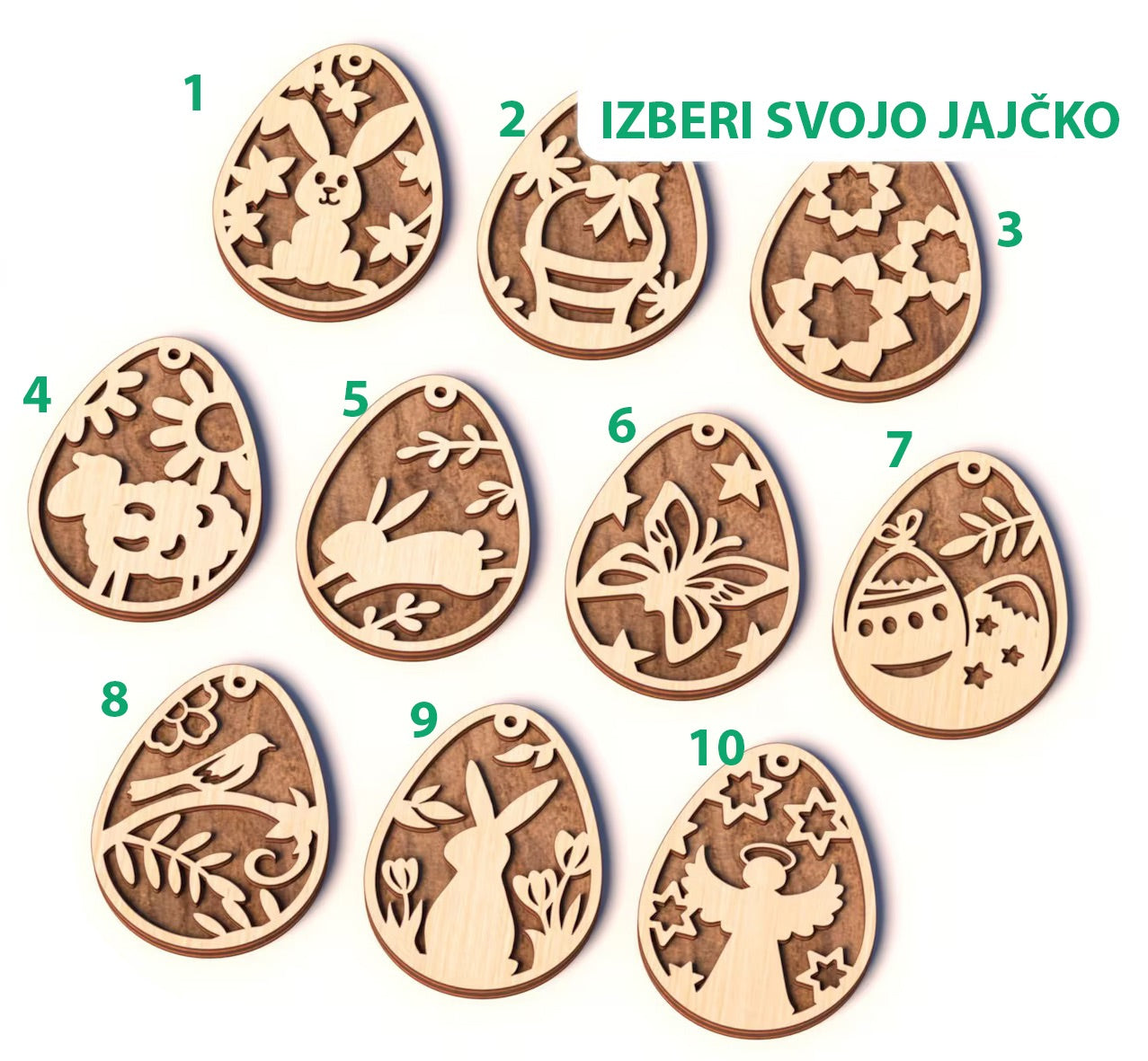 Lesena jajcka z razlicnimi vzorci.