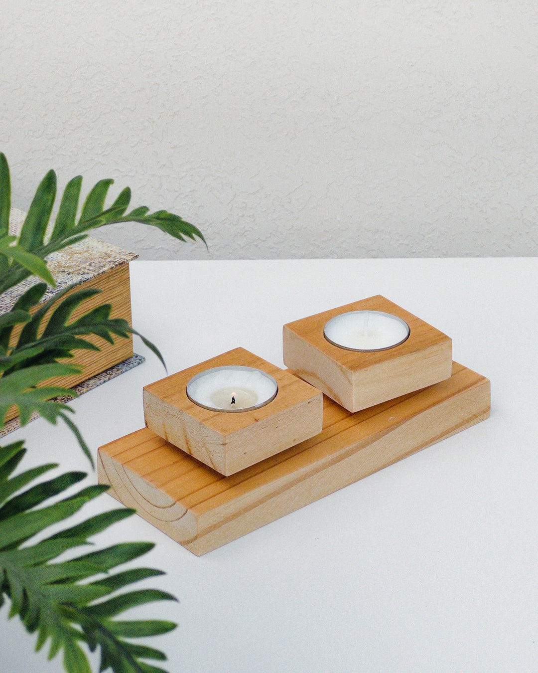 Wooden Candle Holder with Rotating Base