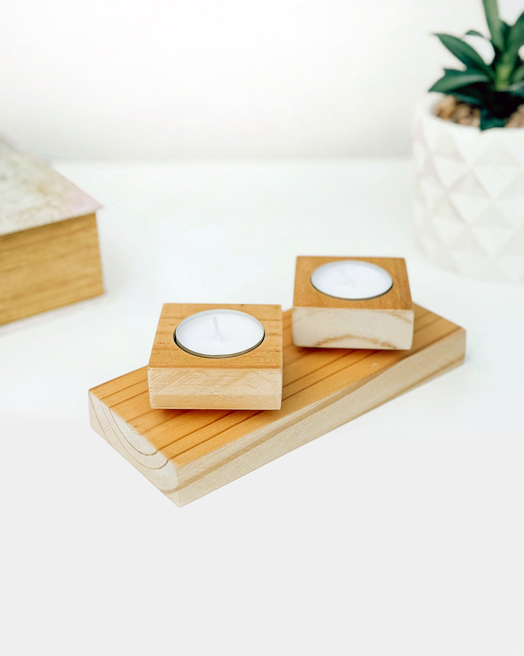Wooden Candle Holder with Rotating Base