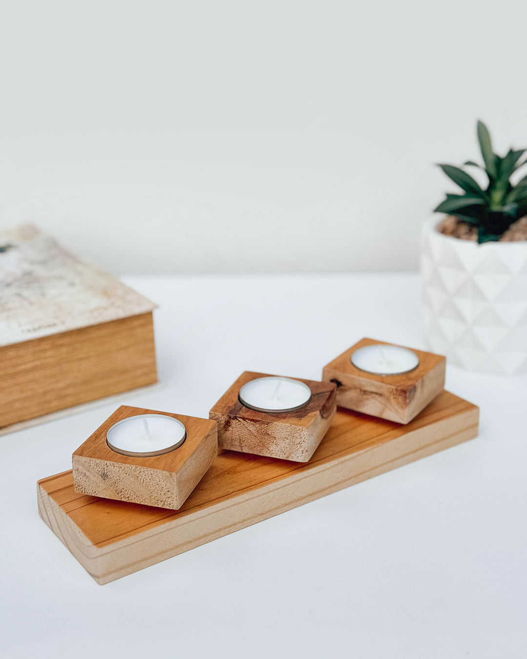Wooden Candle Holder with Rotating Base
