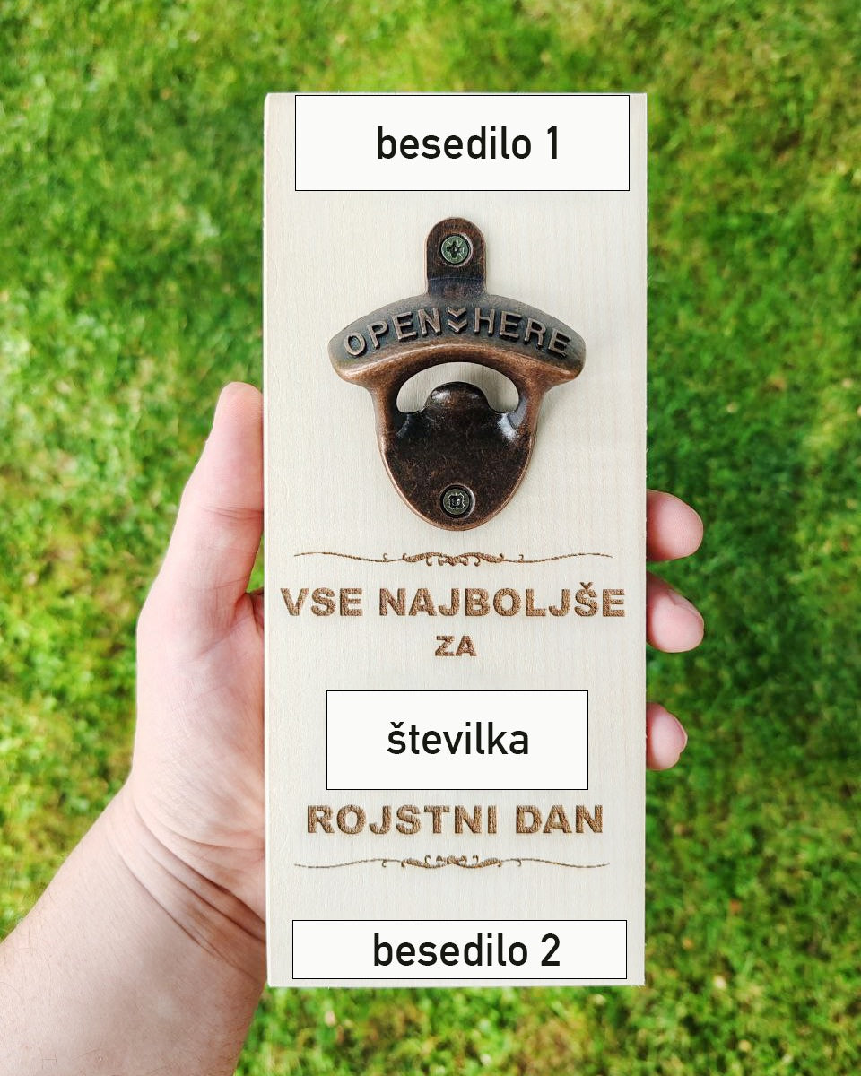Prikaz besedila za gravuro za stenski odpirač.