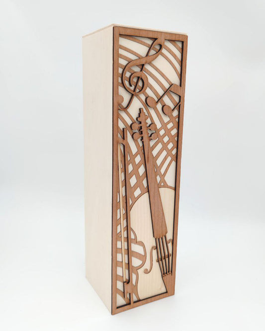 Lesena darilna vinska škatla violina.