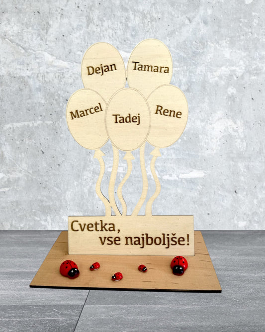 Lesena voščilnica z baloni