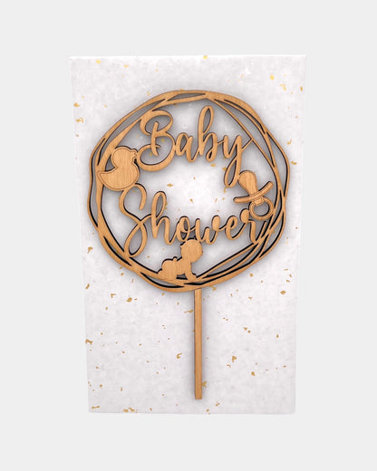 Leseni topper baby shower. Račka, duda, dojenček. Okrogel toper oz. napis za torto. Topper po naročilu. Leseni topper za torto. 